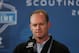 Feb 21, 2013; Indianapolis, IN, USA; Miami Dolphins general manager Jeff Ireland speaks at a press conference during the 2013 NFL Combine at Lucas Oil Stadium. Mandatory Credit: Brian Spurlock-USA TODAY Sports