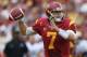 LOS ANGELES, CA - OCTOBER 20: Quarterback Matt Barkley #7 of the USC Trojans throws a pass in the first quarter against the Colorado Buffaloes at Los Angeles Memorial Coliseum on October 20, 2012 in Los Angeles, California. (Photo by Jeff Gross/Getty Images)
