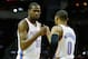 HOUSTON, TX - FEBRUARY 20: Kevin Durant #35 and Russell Westbrook #0 of the Oklahoma City Thunder get ready for the game against the Houston Rockets at Toyota Center on February 20, 2013 in Houston, Texas. NOTE TO USER: User expressly acknowledges and agrees that, by downloading and or using this photograph, User is consenting to the terms and conditions of the Getty Images License Agreement. (Photo by Scott Halleran/Getty Images)