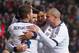 MADRID, SPAIN - FEBRUARY 17: Alvaro Morata (2.L) of Real Madrid CF celebrates with Sergio Ramos, Raphael Verane and Pepe (R) after scoring Real's opening goal during the La Liga match between Real Madrid CF and Rayo Vallecano at estadio Santiago Bernabeu on February 17, 2013 in Madrid, Spain. (Photo by Denis Doyle/Getty Images)