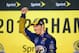 Nov 18, 2012; Homestead, FL, USA; NASCAR Sprint Cup Series driver Brad Keselowski celebrates after winning the 2012 championship following the Ford EcoBoost 400 at Homestead Miami Speedway. Mandatory Credit: Mark J. Rebilas-USA TODAY Sports