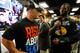 DAYTONA BEACH, FL - FEBRUARY 26: Professional wrestler John Cena (L) talks with Justin Tuck (R) #91 of the New York Giants in the drivers meeting prior to the start of the NASCAR Sprint Cup Series Daytona 500 at Daytona International Speedway on February 26, 2012 in Daytona Beach, Florida. (Photo by Chris Graythen/Getty Images)