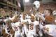 STILLWATER, OK - SEPTEMBER 29: The Texas Longhorns celebrate their win over the Oklahoma State Cowboys on September 29, 2012 at Boone Pickens Stadium in Stillwater, Oklahoma. Texas defeated Oklahoma State 41-36. (Photo by Brett Deering/Getty Images)