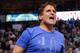 Jan 27, 2013; Dallas, TX, USA; Dallas Mavericks owner Mark Cuban reacts to the call by referee Brian Forte (not pictured) during the game against the Phoenix Suns at the American Airlines Center. The Mavericks defeated the Suns 110-95. Mandatory Credit: Jerome Miron-USA TODAY Sports