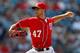 WASHINGTON, DC - JULY 07: Starting pitcher Gio Gonzalez #47 of the Washington Nationals throws to a Colorado Rockies batter during the first inning at Nationals Park on July 7, 2012 in Washington, DC. (Photo by Rob Carr/Getty Images)