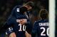 David Beckham celebrates Zlatan Ibrahimovic's goal for PSG against Olympique de Marseille.
