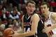 Dec 4, 2012; Madison, WI, USA; Nebraska Omaha Mavericks guard John Karhoff (44) looks to pass the ball as Wisconsin Badgers forward Frank Kaminsky (right) defends at the Kohl Center. Wisconsin defeated Nebraska Omaha 86-40. Mandatory Credit: Mary Langenfeld-USA TODAY Sports