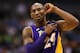 DALLAS, TX - FEBRUARY 24: Kobe Bryant #24 of the Los Angeles Lakers wears a JB patch in memory of Dr. Jerry Buss at American Airlines Center on February 24, 2013 in Dallas, Texas. NOTE TO USER: User expressly acknowledges and agrees that, by downloading and or using this photograph, User is consenting to the terms and conditions of the Getty Images License Agreement. (Photo by Ronald Martinez/Getty Images)
