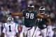 PHILADELPHIA, PA - NOVEMBER 26: Mike Patterson #98 of the Philadelphia Eagles celebrates after sacking Cam Newton #1 of the Carolina Panthers during their game at Lincoln Financial Field on November 26, 2012 in Philadelphia, Pennsylvania. (Photo by Al Bello/Getty Images)