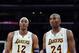 LOS ANGELES, CA - DECEMBER 02: Dwight Howard #12 and Kobe Bryant #24 of the Los Angeles Lakers leave the court during a 113-103 Orlando Magic win at Staples Center on December 2, 2012 in Los Angeles, California. NOTE TO USER: User expressly acknowledges and agrees that, by downloading and or using this photograph, User is consenting to the terms and conditions of the Getty Images License Agreement. (Photo by Harry How/Getty Images)