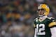 GREEN BAY, WI - JANUARY 05: Quarterback Aaron Rodgers #12 of the Green Bay Packers looks on while taking on the Minnesota Vikings during the NFC Wild Card Playoff game at Lambeau Field on January 5, 2013 in Green Bay, Wisconsin. (Photo by Andy Lyons/Getty Images)