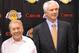 May 31, 2011; El Segundo, CA, USA; Mike Brown (left) poses with Los Angeles Lakers owner Jerry Buss (center) and general manager Mitch Kupchak (right) at press conference to introduce Brown as the Los Angeles Lakers coach at the Lakers practice facility. Mandatory Credit: Kirby Lee-USA TODAY Sports
