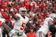 Nov 17, 2012; Madison, WI, USA; Ohio State quarterback Braxton Miller (5) throws a pass as his team plays the Wisconsin Badgers during the first half at Camp Randall Stadium. Mandatory Credit: Mary Langenfeld-USA TODAY Sports