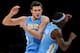 January 6, 2013; Los Angeles, CA, USA; Denver Nuggets small forward Danilo Gallinari (8) reacts with point guard Ty Lawson (3) after he hit a 3-point shot with 13 seconds left on the clock in the game against the Los Angeles Lakers at the Staples Center. Nuggets won 112-105. Mandatory Credit: Jayne Kamin-Oncea-USA TODAY Sports