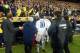 BARCELONA - NOVEMBER 23: Luis Figo of Real Madrid leaves the pitch as play was suspended during the La Liga match between FC Barcelona and Real Madrid played at the Nou Camp Stadium, Barcelona, Spain on November 23, 2002. (Photo by Firo Foto/Getty Images)