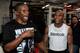 LAS VEGAS - APRIL 14: Floyd Mayweather Sr. (L) and his son, boxer Floyd Mayweather Jr., joke around with a videographer as Floyd Mayweather Jr. works out April 14, 2010 in Las Vegas, Nevada. Mayweather is scheduled to face Shane Mosley in a 12-round welterweight bout on May 1, 2010 in Las Vegas. (Photo by Ethan Miller/Getty Images)