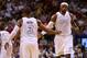 MIAMI, FL - FEBRUARY 10: Dwyane Wade #3 and LeBron James #6 of the Miami Heat high five during a game against the Los Angeles Lakers at American Airlines Arena on February 10, 2013 in Miami, Florida. (Photo by Mike Ehrmann/Getty Images)