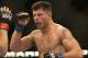 Sep 22, 2012; Toronto, ON, Canada; UFC fighter Brian Stann fights against fighter Michael Bisping (left) in the middleweight bout at UFC 152 at the Air Canada Centre. Mandatory Credit: Tom Szczerbowski-USA TODAY Sports