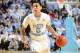 Feb 23, 2013; Chapel Hill, NC, USA; North Carolina Tar Heels guard Marcus Paige (5) dribbles in the second half. The Tar Heels defeated the Wolfpack 76-65 as the Dean E. Smith Center. Mandatory Credit: Bob Donnan-USA TODAY Sports