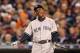 DETROIT, MI - OCTOBER 18: Curtis Granderson #14 of the New York Yankees reacts after he struck out in the seventh inning against the Detroit Tigers during game four of the American League Championship Series at Comerica Park on October 18, 2012 in Detroit, Michigan. (Photo by Leon Halip/Getty Images)