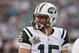 December 9, 2012; Jacksonville, FL, USA; New York Jets quarterback Tim Tebow (15) reacts after a touchdown during the second half of the game against the Jacksonville Jaguars at EverBank Field. The Jets defeated the Jaguars 17-10. Mandatory Credit: Rob Foldy-USA TODAY Sports