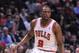 Feb 28, 2013; Chicago, IL, USA; Chicago Bulls small forward Luol Deng (9) moves the ball against the Philadelphia 76ers during the second half at the United Center. The Bulls beat the 76ers 93-82. Mandatory Credit: Rob Grabowski-USA TODAY Sports