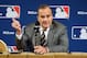 Dec 3, 2012; Nashville, TN, USA; MLB executive vice president of baseball operations Joe Torre answers questions from the media during the Major League Baseball winter meetings at the Gaylord Opryland Hotel. Mandatory credit: Don McPeak-USA Today Sports