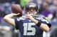 SEATTLE, WA - NOVEMBER 04: Matt Flynn #15 of the Seattle Seahawks warms up before a game against the Minnesota Vikings at CenturyLink Field on November 4, 2012 in Seattle, Washington. (Photo by Stephen Brashear/Getty Images)
