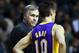 February 3, 2013; Auburn Hills, MI, USA; Los Angeles Lakers head coach Mike D'Antoni talks to point guard Steve Nash (10) in the fourth quarter against the Detroit Pistons at The Palace. Mandatory Credit: Rick Osentoski-USA TODAY Sports