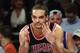 NEW YORK, NY - JANUARY 11: Joakim Noah #13 of the Chicago Bulls gestures after fouling out in the fourth quarter against the New York Knicks at Madison Square Garden on January 11, 2013 in New York City. NOTE TO USER: User expressly acknowledges and agrees that, by downloading and/or using this photograph, user is consenting to the terms and conditions of the Getty Images License Agreement. The Bulls defeated the Knicks 108-101. (Photo by Bruce Bennett/Getty Images)