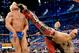 Shawn Michaels hits Ric Flair with his Sweet Chin Music finisher at WrestleMania XXIV in Orlando. As a stipulation of the loss, Flair retired from ring action. (WWE.com photo)