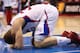 LOS ANGELES, CA - MARCH 03: Blake Griffin #32 of the Los Angeles Clippers kneels on the floor after a flagrant foul from Serge Ibaka #9 of the Oklahoma City Thunder at Staples Center on March 3, 2013 in Los Angeles, California. The Thunder won 108-104. NOTE TO USER: User expressly acknowledges and agrees that, by downloading and or using this photograph, User is consenting to the terms and conditions of the Getty Images License Agreement. (Photo by Stephen Dunn/Getty Images)