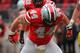 COLUMBUS, OH - NOVEMBER 24: Zach Boren #44 of the Ohio State Buckeyes celebrates after sacking quarterback Devin Gardner #12 of the Michigan Wolverines in the first half at Ohio Stadium on November 24, 2012 in Columbus, Ohio. (Photo by Jamie Sabau/Getty Images)