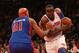 Feb 4, 2013; New York, NY, USA; Detroit Pistons power forward Charlie Villanueva (31) fouls New York Knicks power forward Amar'e Stoudemire (1) during the fourth quarter at Madison Square Garden. Knicks won 99-85. Mandatory Credit: Anthony Gruppuso-USA TODAY Sports