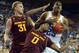 LOS ANGELES, CA - FEBRUARY 27: Tony Parker #23 of the UCLA Bruins grabs a rebound from Carrick Felix #0 and Jonathan Gilling #31 of the Arizona State Sun Devils during a 79-74 UCLA win at Pauley Pavilion on February 27, 2013 in Los Angeles, California. (Photo by Harry How/Getty Images)