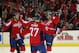 March 5, 2013; Washington, DC, USA; Washington Capitals defenseman Tomas Kundratek (36) celebrates with teammates after scoring a goal against the Boston Bruins in the second period at Verizon Center. Mandatory Credit: Geoff Burke-USA TODAY Sports