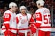 DETROIT, MI - FEBRUARY 23: Brian Lashoff #23, Henrik Zetterberg #40 and Jonathan Ericsson #52 of the Detroit Red Wings talk things over during a game against the Nashville Predators at Joe Louis Arena on February 23, 2013 in Detroit, Michigan. Detroit won the game 4-0. (Photo by Gregory Shamus/Getty Images)