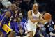 Mar 5, 2013; Oklahoma City, OK, USA; Oklahoma City Thunder guard Derek Fisher (6) handles the ball against Los Angeles Lakers guard Kobe Bryant (24) during the first half at Chesapeake Energy Arena. Mandatory Credit: Mark D. Smith-USA TODAY Sports
