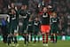MANCHESTER, ENGLAND - MARCH 05: Diego Lopez of Real Madrid and his team-mates celebrate at the end of the UEFA Champions League Round of 16 Second leg match between Manchester United and Real Madrid at Old Trafford on March 5, 2013 in Manchester, United Kingdom. (Photo by Jasper Juinen/Getty Images)