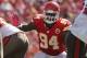 October 14, 2012; Tampa, FL, USA; Kansas City Chiefs defensive end Tyson Jackson (94) rushes against the Tampa Bay Buccaneers during the second half at Raymond James Stadium. Tampa Bay Buccaneers defeated the Kansas City Chiefs 38-10. Mandatory Credit: Kim Klement-USA TODAY Sports