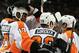 NEW YORK, NY - MARCH 05: Wayne Simmonds #17 of the Philadelphia Flyers is congratulated by teammates after he scored in the first period against the New York Rangers on March 5, 2013 at Madison Square Garden in New York City. (Photo by Elsa/Getty Images)