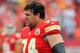 September 30, 2012; Kansas City, MO, USA; Kansas City Chiefs tackle Eric Winston (74) warms up before the game against the San Diego Chargers at Arrowhead Stadium. The Chargers won 37-20. Mandatory Credit: Denny Medley-USA TODAY Sports