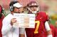 LOS ANGELES, CA - NOVEMBER 10: Head coach Lane Kiffin and quarterback Matt Barkley #7 of the USC Trojans confer during the game against the Arizona State Sun Devils at the Los Angeles Memorial Coliseum on November 10, 2012 in Los Angeles, California. USC won 38-17. (Photo by Stephen Dunn/Getty Images)