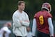 Mar 5, 2013; Los Angeles, CA, USA; Southern California Trojans coach Lane Kiffin (left) and receiver Marqise Lee (9) at spring practice at Howard Jones Field. Mandatory Credit: Kirby Lee-USA TODAY Sports
