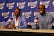 MIAMI, FL - JUNE 09: Dwyane Wade #3 and LeBron James #6 of the Miami Heat speak with the media after beating the Boston Celtics in Game Seven of the Eastern Conference Finals in the 2012 NBA Playoffs at American Airlines Arena on June 9, 2012 in Miami, Florida. (Photo by Mike Ehrmann/Getty Images)