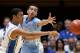 Feb 13, 2013; Durham, NC, USA; North Carolina Tar Heels guard Marcus Paige (5) defends as Duke Blue Devils guard Quinn Cook (2) passes the ball during the first half at Cameron Indoor Stadium. Mandatory Credit: Mark Dolejs-USA TODAY Sports
