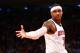 Feb. 27, 2013; New York, NY, USA; New York Knicks small forward Carmelo Anthony (7) on the court against the Golden State Warriors during the second quarter at Madison Square Garden. Mandatory Credit: Debby Wong-USA TODAY Sports