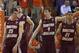 Mar 5, 2013; Clemson, SC, USA; Boston College Eagles guard Joe Rahon (25) forward Eddie Odio (4) and guard Olivier Hanlan (21) react during the first half against the Clemson Tigers at J.C. Littlejohn Coliseum. Mandatory Credit: Joshua S. Kelly-USA TODAY Sports