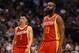 Mar 6, 2013; Dallas, TX, USA; Houston Rockets guard James Harden (13) and guard Jeremy Lin (7) during the game against the Dallas Mavericks at the American Airlines Center. The Mavs beat the Rockets 112-108. Mandatory Credit: Matthew Emmons-USA TODAY Sports