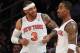 NEW YORK, NY - FEBRUARY 27: Kenyon Martin #3 and J.R. Smith #8 of the New York Knicks wait for play to begin in the second quarter against the Golden State Warriors at Madison Square Garden on February 27, 2013 in New York City. NOTE TO USER: User expressly acknowledges and agrees that, by downloading and/or using this photograph, user is consenting to the terms and conditions of the Getty Images License Agreement. (Photo by Bruce Bennett/Getty Images)